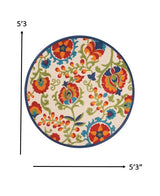 5' Round Green And Ivory Round Floral Indoor Outdoor Area Rug - Homeroots - Flyclothing LLC
