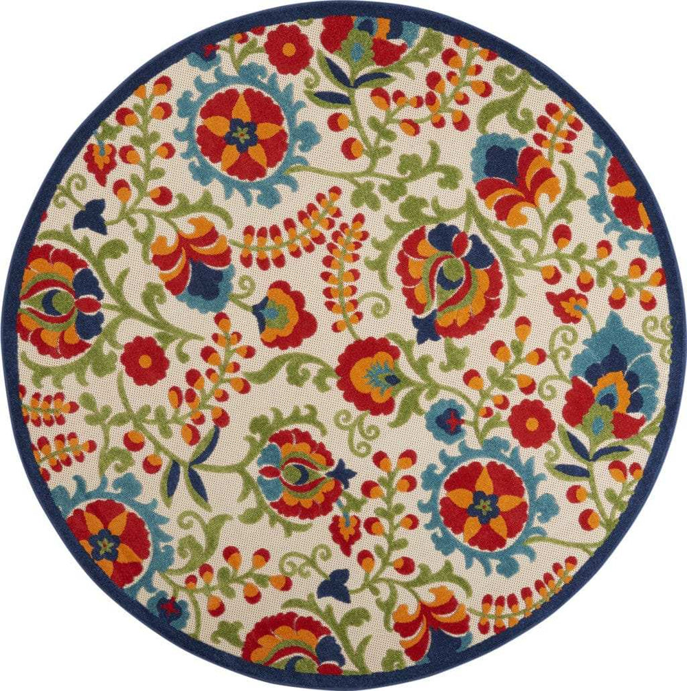 5' Round Green And Ivory Round Floral Indoor Outdoor Area Rug - Homeroots - Flyclothing LLC