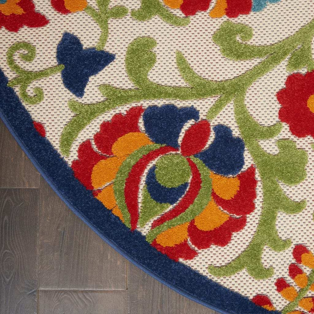 5' Round Green And Ivory Round Floral Indoor Outdoor Area Rug - Homeroots - Flyclothing LLC