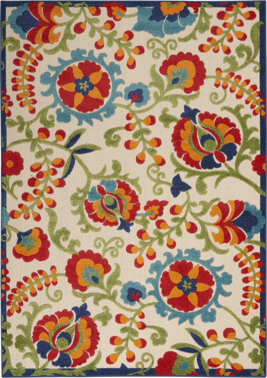 6' X 9' Green And Ivory Floral Indoor Outdoor Area Rug - Homeroots - Flyclothing LLC
