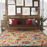 7' X 10' Green And Ivory Floral Indoor Outdoor Area Rug - Homeroots - Flyclothing LLC