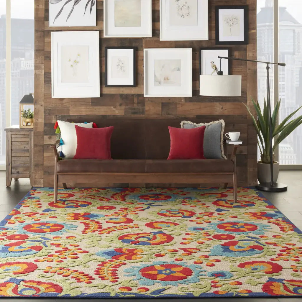 7' X 10' Green And Ivory Floral Indoor Outdoor Area Rug - Homeroots - Flyclothing LLC