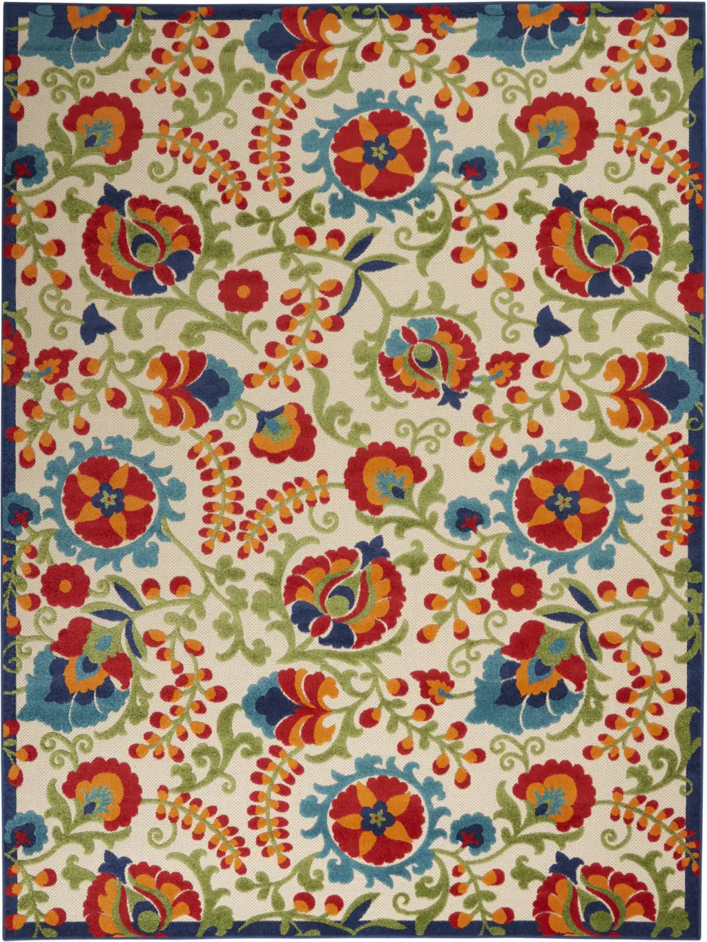 7' X 10' Green And Ivory Floral Indoor Outdoor Area Rug - Homeroots - Flyclothing LLC