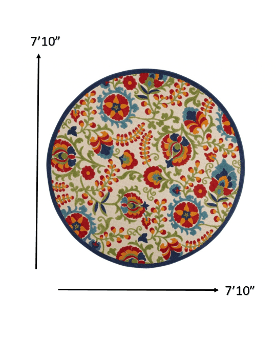 8' Round Green And Ivory Round Floral Indoor Outdoor Area Rug - Homeroots - Flyclothing LLC