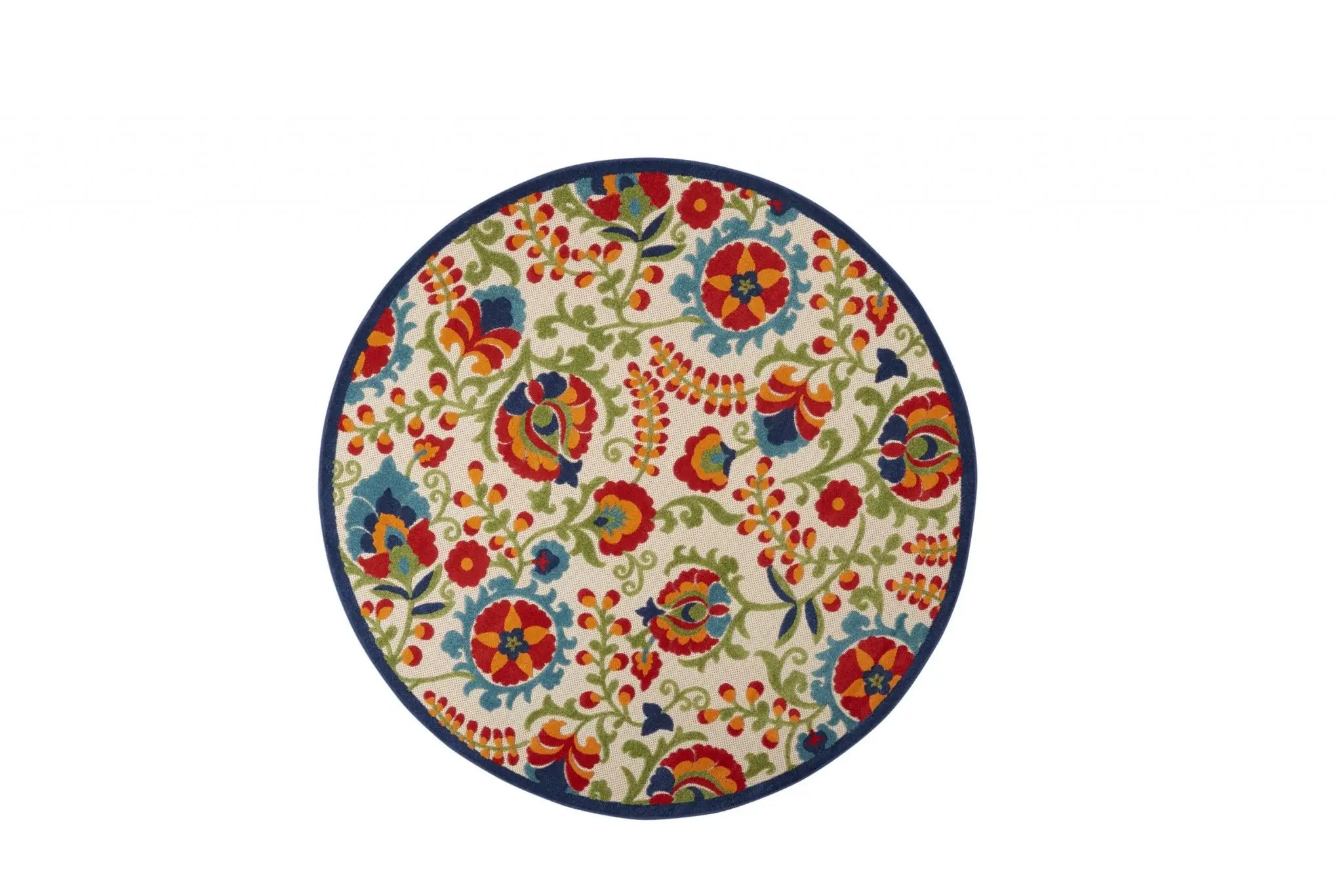 8' Round Green And Ivory Round Floral Indoor Outdoor Area Rug - Homeroots - Flyclothing LLC