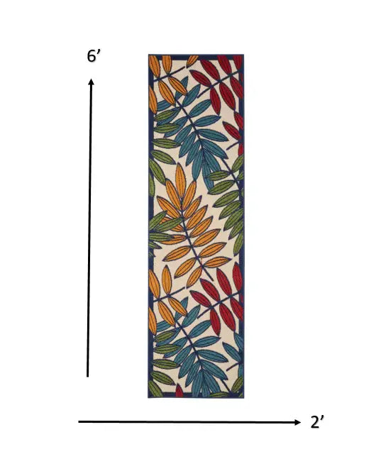 2' X 6' Ivory And Blue Floral Indoor Outdoor Area Rug - Homeroots - Flyclothing LLC