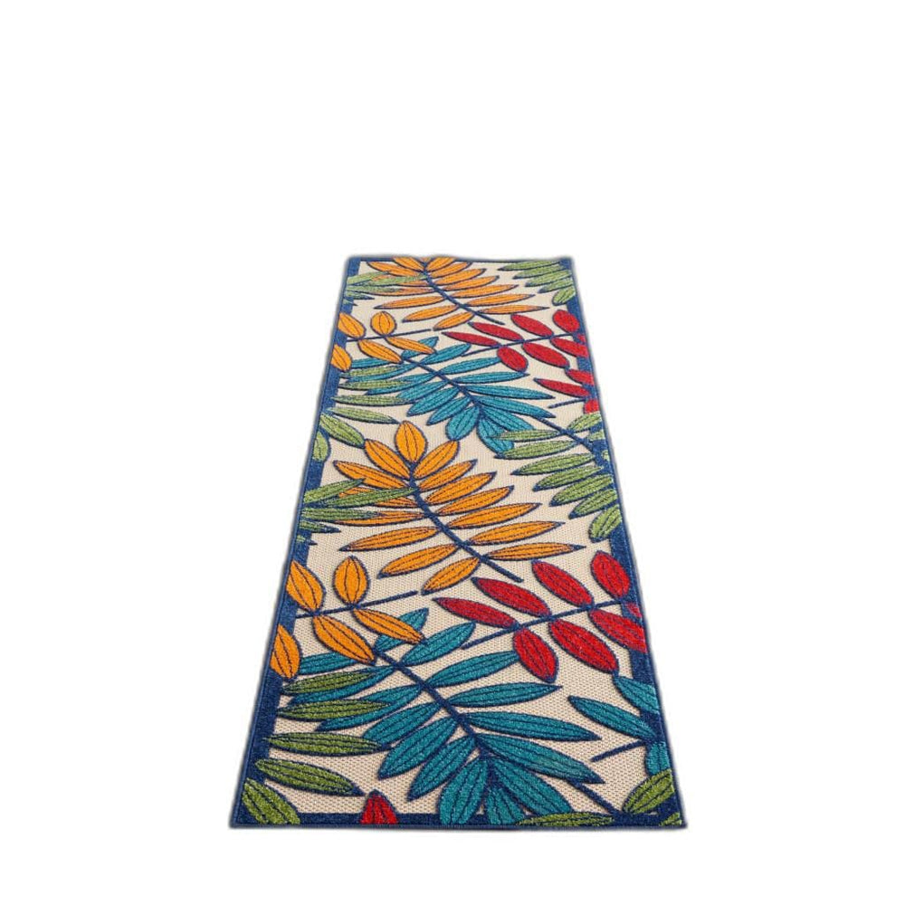2' X 10' Ivory And Blue Floral Indoor Outdoor Area Rug - Homeroots