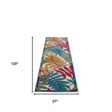 2' X 10' Ivory And Blue Floral Indoor Outdoor Area Rug - Homeroots