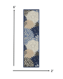 2' X 6' Blue And Gray Floral Indoor Outdoor Area Rug - Homeroots