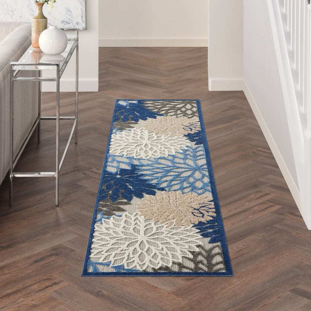 2' X 8' Blue And Gray Floral Indoor Outdoor Area Rug - Homeroots - Flyclothing LLC