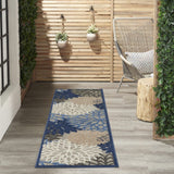 2' X 8' Blue And Gray Floral Indoor Outdoor Area Rug - Homeroots
