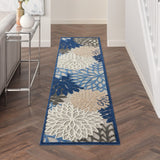 2' X 10' Blue And Gray Floral Indoor Outdoor Area Rug - Homeroots