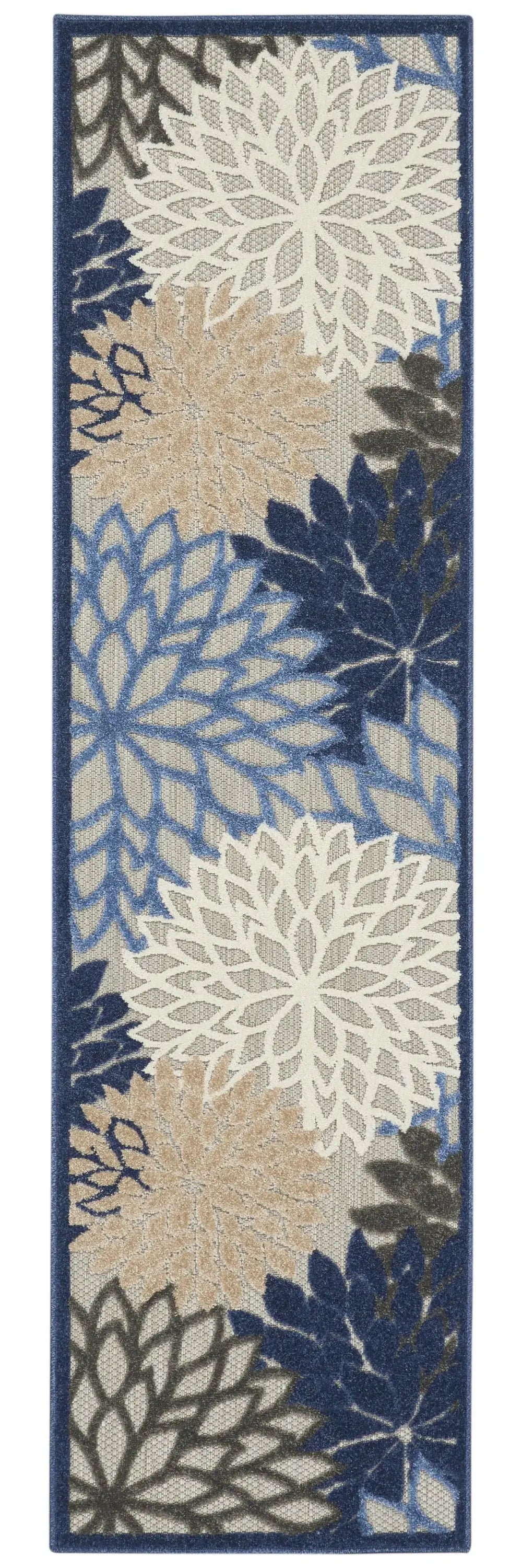 2' X 12' Blue Large Floral Indoor Outdoor Runner Rug - Homeroots - Flyclothing LLC