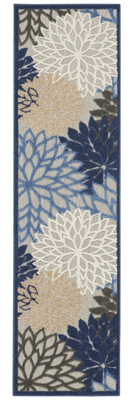 2' X 12' Blue Large Floral Indoor Outdoor Runner Rug - Homeroots - Flyclothing LLC