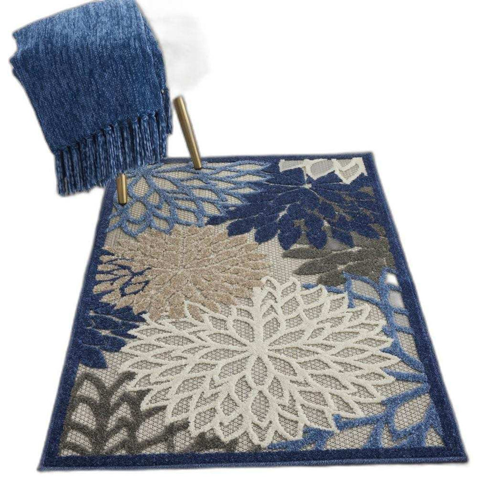 3' X 4' Blue And Gray Floral Indoor Outdoor Area Rug - Homeroots - Flyclothing LLC