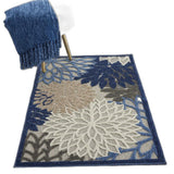 3' X 4' Blue And Gray Floral Indoor Outdoor Area Rug - Homeroots