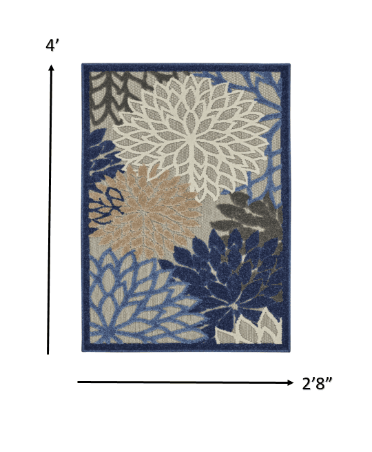 3' X 4' Blue And Gray Floral Indoor Outdoor Area Rug - Homeroots - Flyclothing LLC