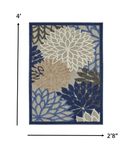 3' X 4' Blue And Gray Floral Indoor Outdoor Area Rug - Homeroots