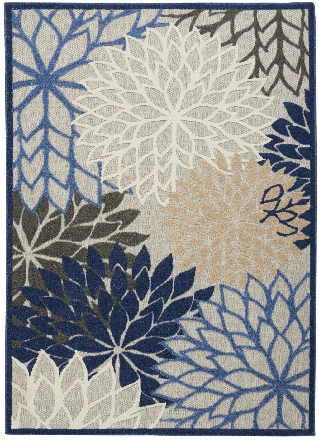 4' X 6' Blue And Gray Floral Indoor Outdoor Area Rug - Homeroots - Flyclothing LLC