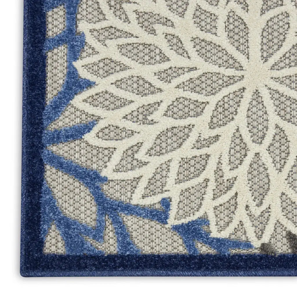 4' X 6' Blue And Gray Floral Indoor Outdoor Area Rug - Homeroots - Flyclothing LLC