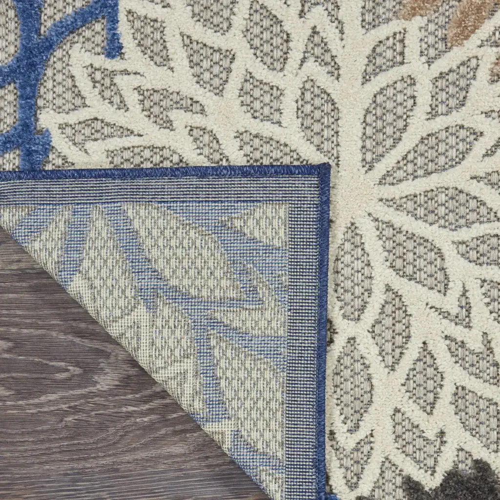 4' X 6' Blue And Gray Floral Indoor Outdoor Area Rug - Homeroots - Flyclothing LLC