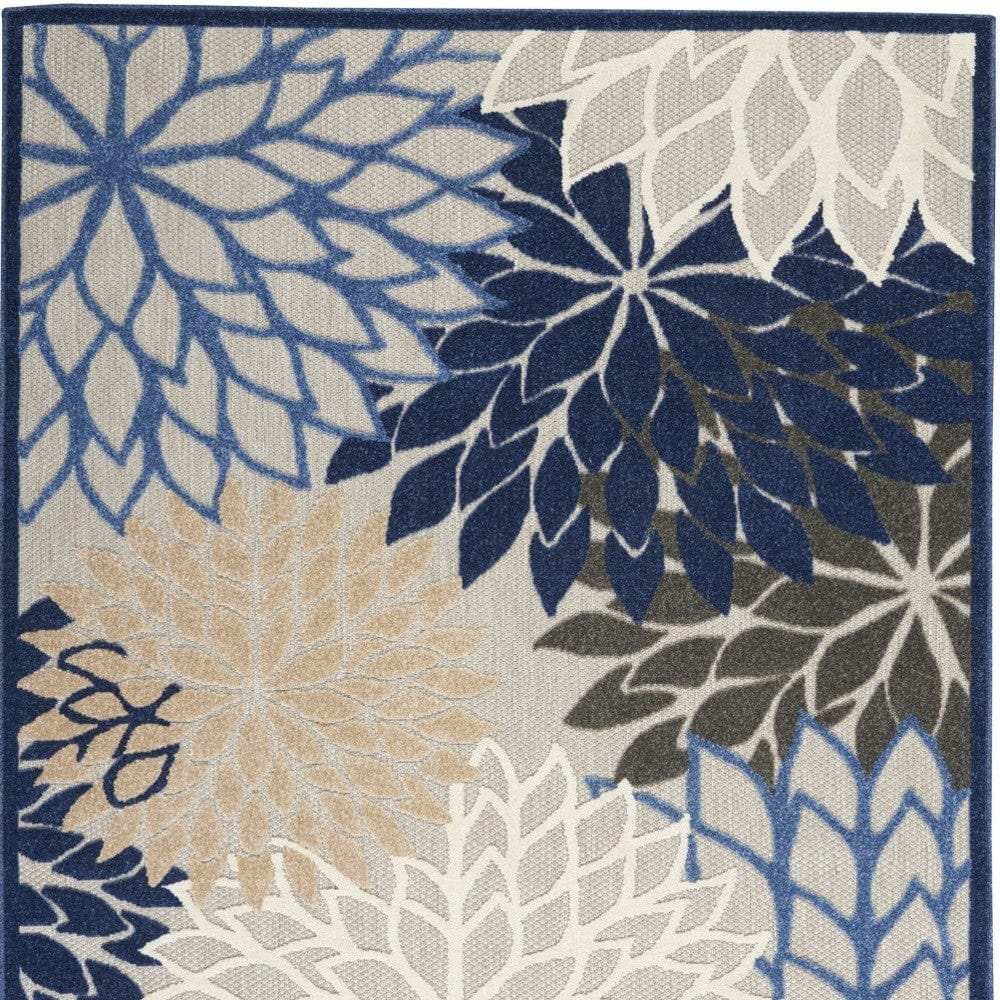 4' X 6' Blue And Gray Floral Indoor Outdoor Area Rug - Homeroots - Flyclothing LLC