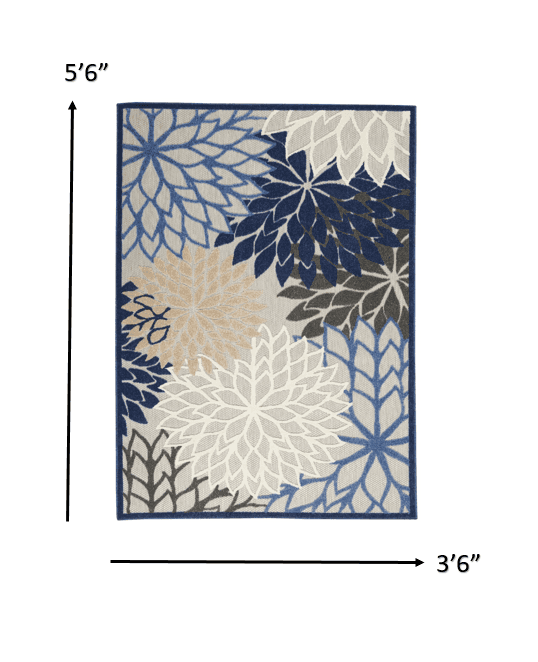 4' X 6' Blue And Gray Floral Indoor Outdoor Area Rug - Homeroots - Flyclothing LLC