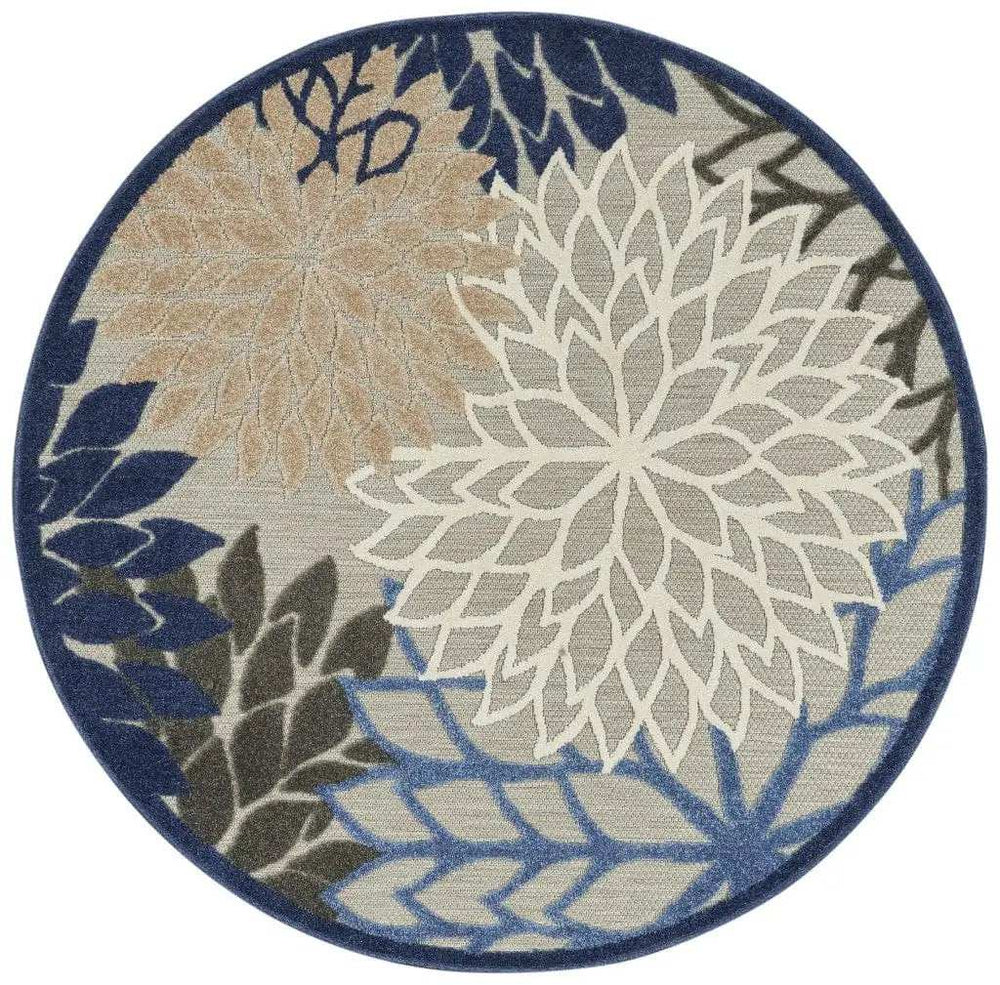 4' Round Blue And Gray Round Floral Indoor Outdoor Area Rug - Homeroots - Flyclothing LLC