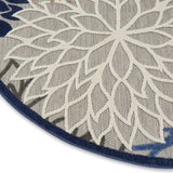 4' Round Blue And Gray Round Floral Indoor Outdoor Area Rug - Homeroots - Flyclothing LLC