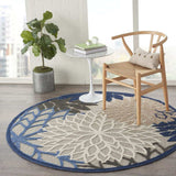 5' Round Blue And Gray Round Floral Indoor Outdoor Area Rug - Homeroots - Flyclothing LLC