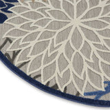 5' Round Blue And Gray Round Floral Indoor Outdoor Area Rug - Homeroots - Flyclothing LLC