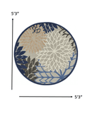 5' Round Blue And Gray Round Floral Indoor Outdoor Area Rug - Homeroots