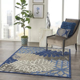 6' X 9' Blue And Gray Floral Indoor Outdoor Area Rug - Homeroots - Flyclothing LLC