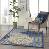 6' X 9' Blue And Gray Floral Indoor Outdoor Area Rug - Homeroots