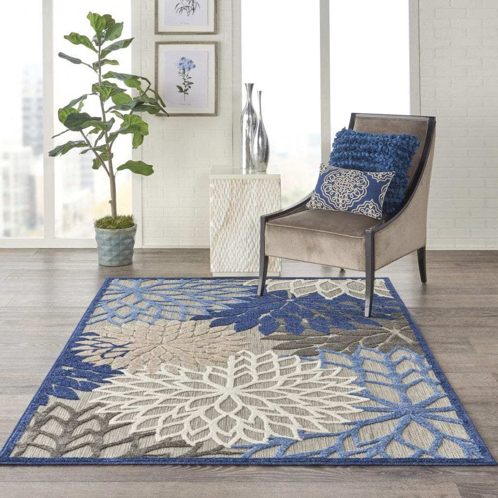 6' X 9' Blue And Gray Floral Indoor Outdoor Area Rug - Homeroots - Flyclothing LLC