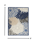 6' X 9' Blue And Gray Floral Indoor Outdoor Area Rug - Homeroots