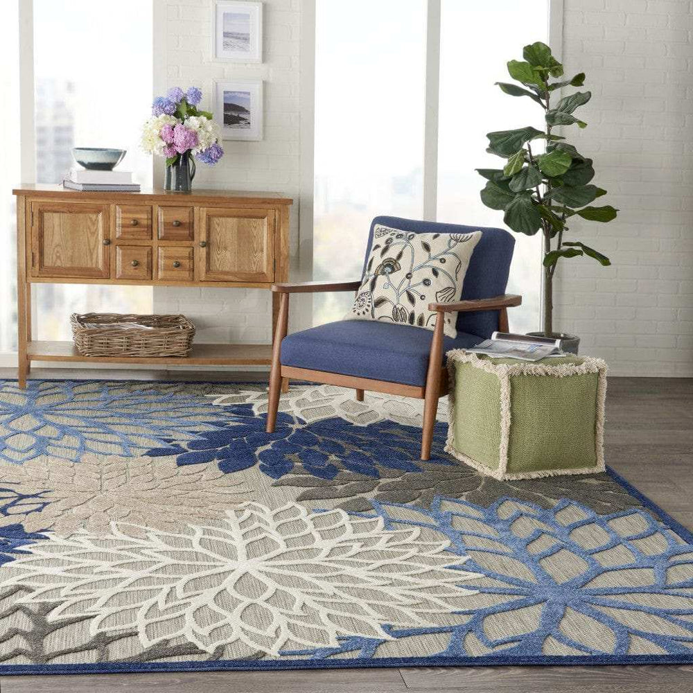 7' X 10' Blue And Gray Floral Indoor Outdoor Area Rug - Homeroots - Flyclothing LLC