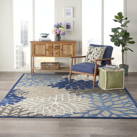 8' X 11' Blue And Gray Floral Indoor Outdoor Area Rug - Homeroots - Flyclothing LLC