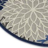 8' Round Blue And Gray Round Floral Indoor Outdoor Area Rug - Homeroots - Flyclothing LLC