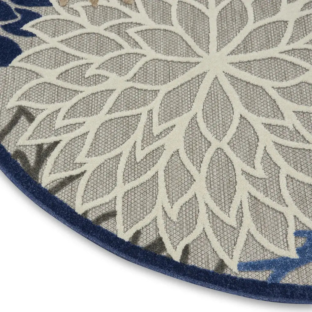 8' Round Blue And Gray Round Floral Indoor Outdoor Area Rug - Homeroots - Flyclothing LLC