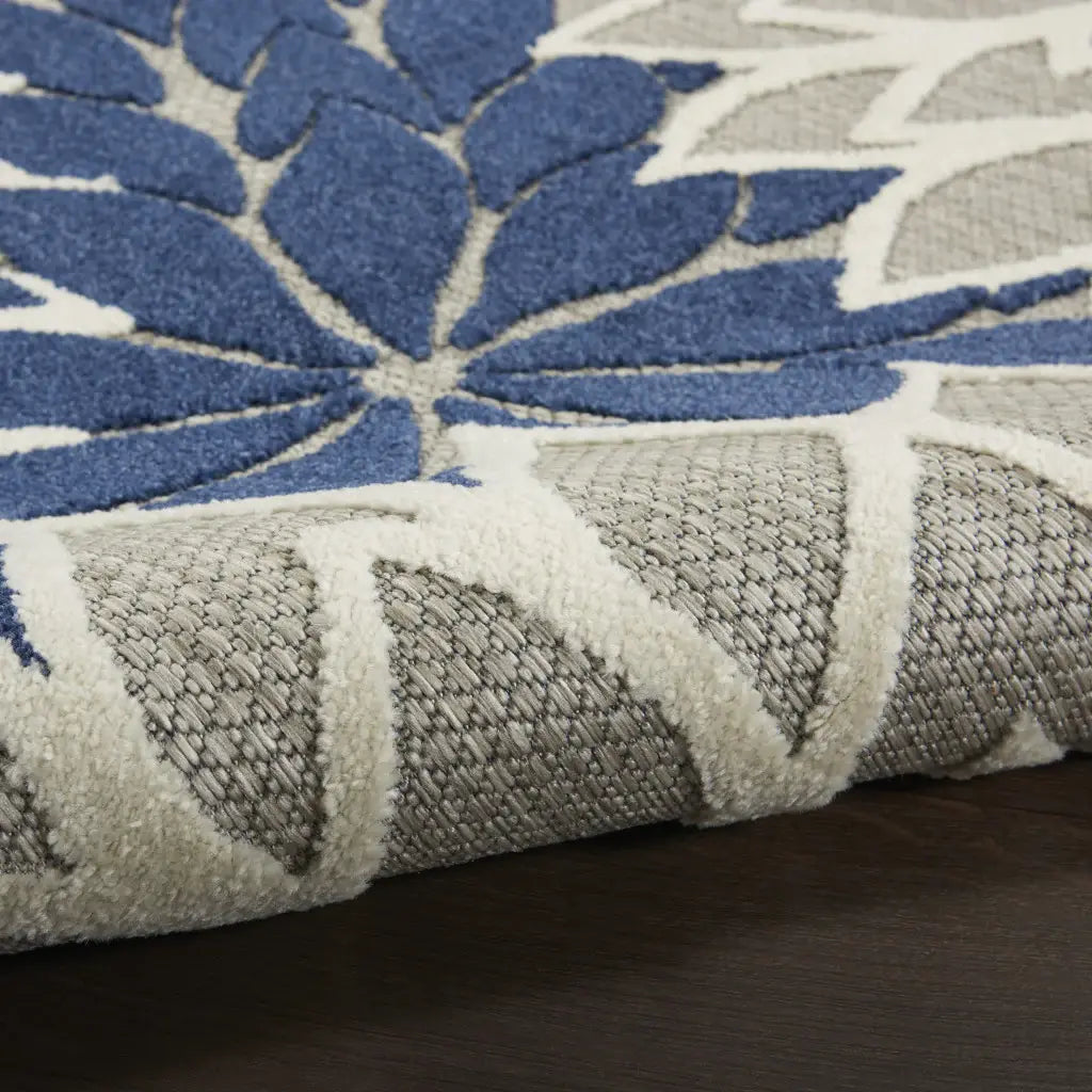 2' X 6' Ivory and Blue Floral Handmade Indoor Outdoor Runner Rug - Homeroots - Flyclothing LLC