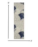 2' X 6' Ivory and Blue Floral Handmade Indoor Outdoor Runner Rug - Homeroots