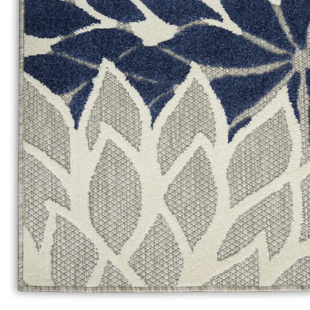 2' X 10' Ivory And Blue Floral Indoor Outdoor Area Rug - Homeroots - Flyclothing LLC