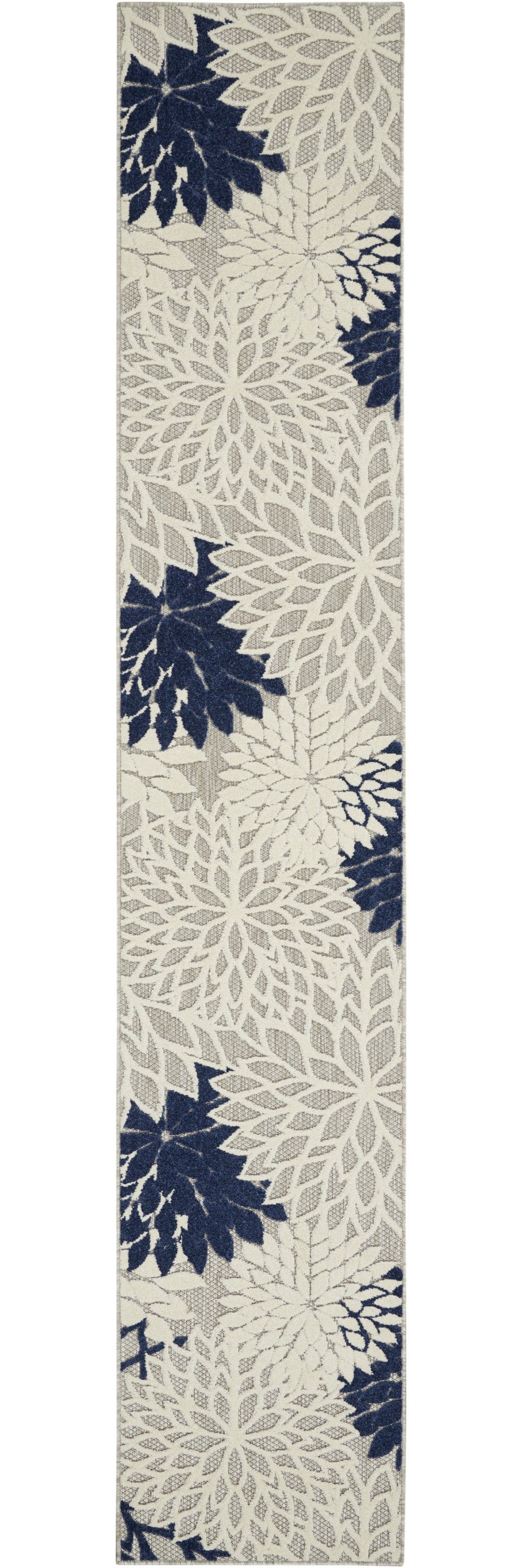 2' X 12' Ivory and Navy Indoor Outdoor Runner Rug - Homeroots