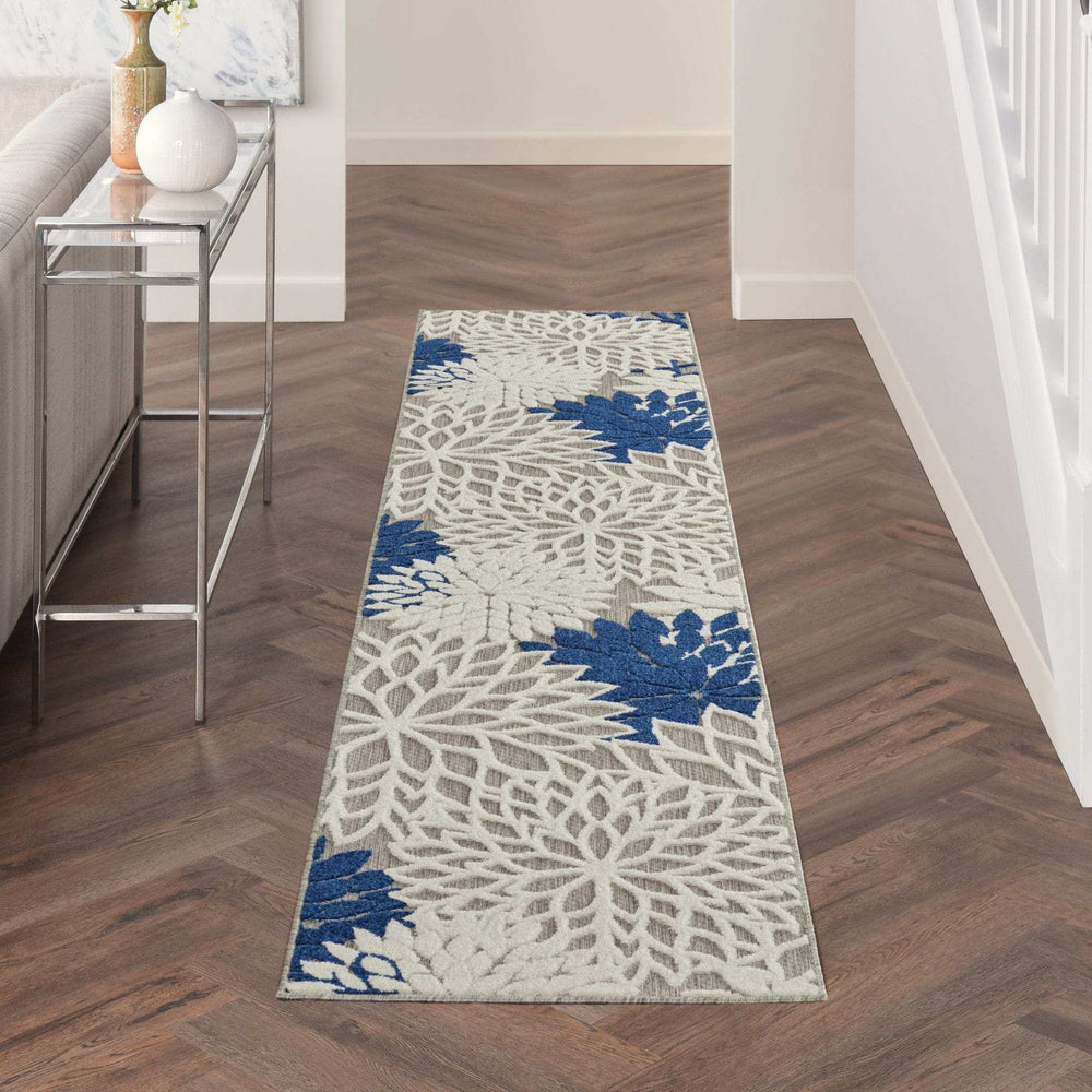 2' X 12' Ivory and Navy Indoor Outdoor Runner Rug - Homeroots - Flyclothing LLC