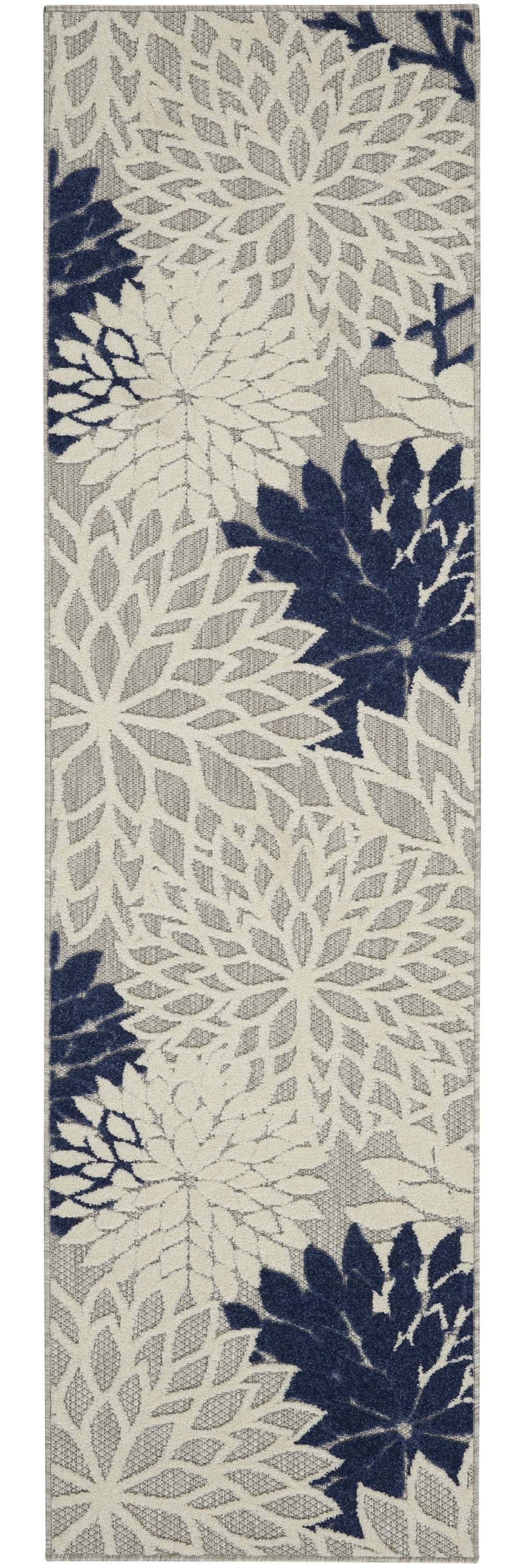 2' X 8' Ivory And Blue Floral Indoor Outdoor Area Rug - Homeroots