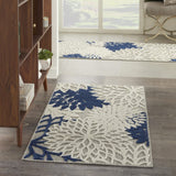 3' X 4' Ivory And Blue Floral Indoor Outdoor Area Rug - Homeroots