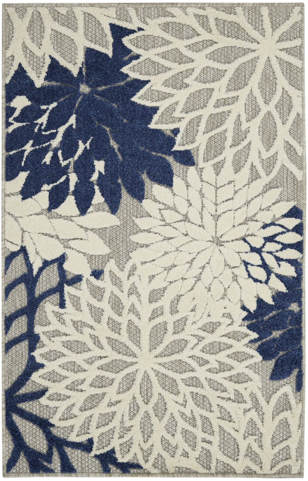 3' X 4' Ivory And Blue Floral Indoor Outdoor Area Rug - Homeroots