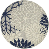 4' Round Ivory And Blue Round Floral Indoor Outdoor Area Rug - Homeroots
