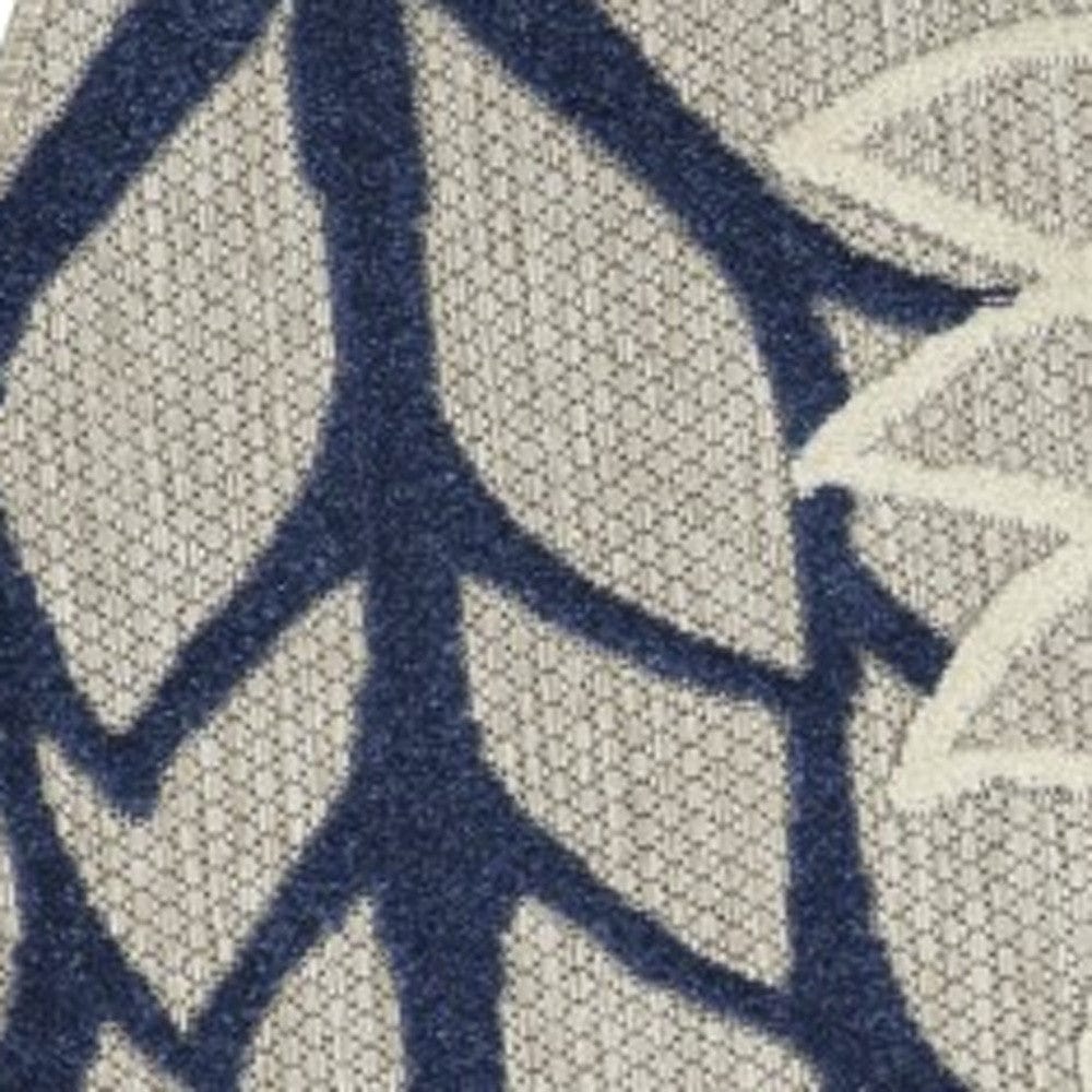 4' Round Ivory And Blue Round Floral Indoor Outdoor Area Rug - Homeroots